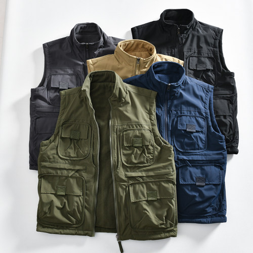 加绒加厚可双面穿多口袋工装马甲