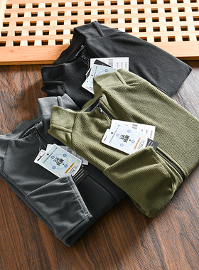 硬货！水洗格子P绒！外贸男士秋冬户外运动休闲立领抓绒衣夹克潮