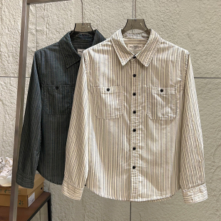男士 美式 复古工装 阿美咔叽 衬衫 秋季 休闲条纹长袖 潮 质感灯芯绒
