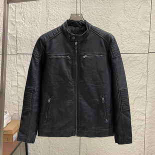 澳单高端 机车硬汉 秋冬男士水洗防撕裂时尚休闲立领皮衣夹克外套