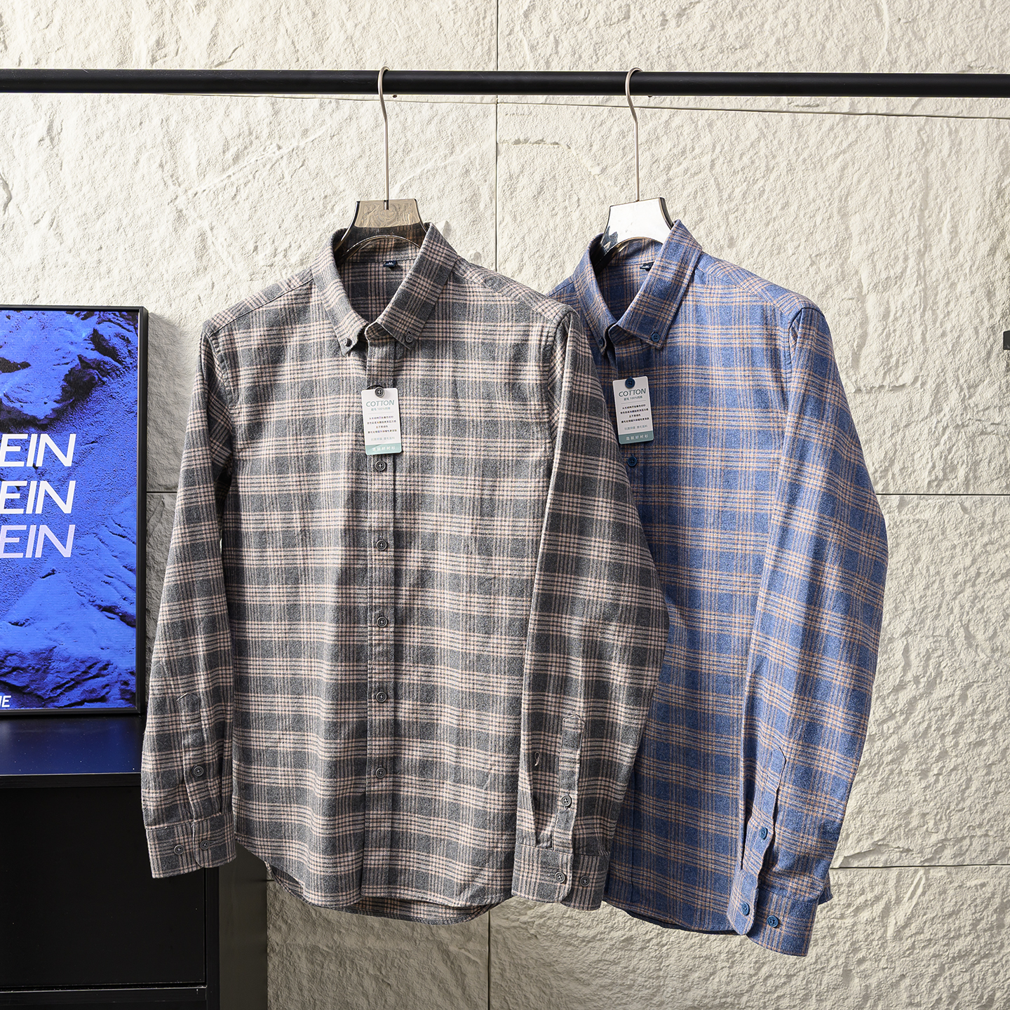 水洗纯棉磨毛百搭格子长袖衬衫男