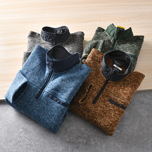 尾货春秋休闲半拉链立领抓绒卫衣 外贸男装 捡漏 户外轻量针织