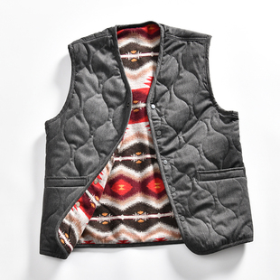 日系V领棉马甲背心 葫芦型科技衍棉男士 复古Vintage风 双面穿