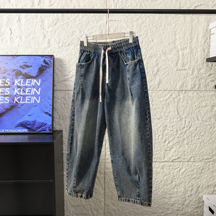 做旧水洗宽松牛仔裤 上身帅爆 男士 秋季 日系复古老爹萝卜阔腿裤