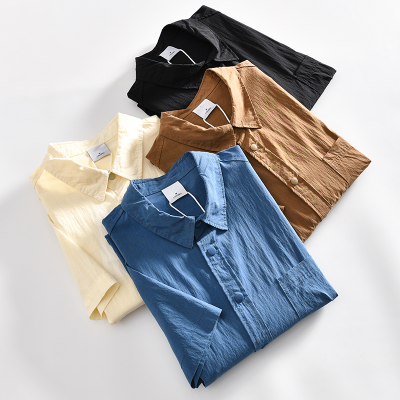 宽松阔版休闲翻领短袖衬衫