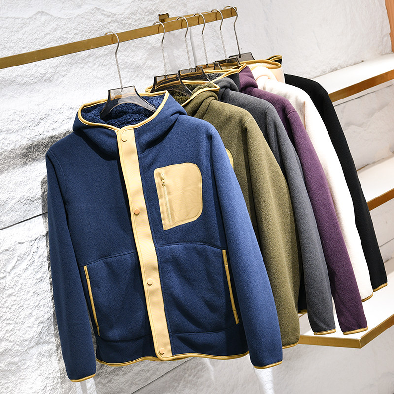 秋冬厚实摇粒绒连帽时尚夹克外套