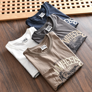 秋季 外贸男士 新款 机车印花长袖 潮 HK订单 T恤打底衫 纯棉水洗磨毛