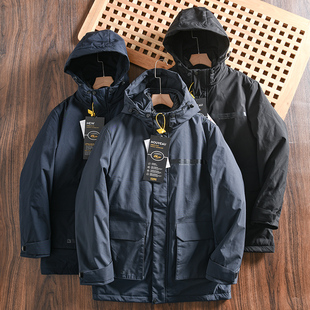 线下2K！90鹅绒内胆！外贸男士冬季户外三合一中长款连帽羽绒服