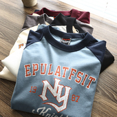 全棉水洗磨毛 休闲圆领印花长袖 秋季 自留推荐 新款 男士 T恤打底衫