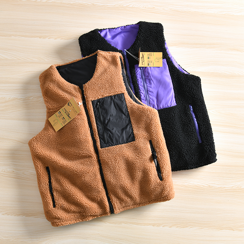 双面穿摇粒绒马甲背心外套