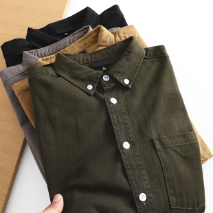 全棉水洗外贸男装 衬衫 工厂尾货秋季 纯色休闲长袖 潮 新款 出口牛货