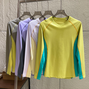 T恤衫 户外山系 男女速干透气跑步健身运动长袖 秋季 撞色插肩袖