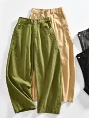 Japanese Style! Scimitar Pants! New Autumn Men's Vintage Pure Cotton Workwear Loose Tapered Wide-Leg Pants Trendy
