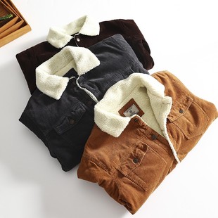 休闲羊羔毛内里加厚夹克外套潮 工厂尾货冬季 复古灯芯绒 外贸男装