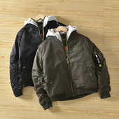 美式 秋冬休闲宽松可脱卸帽棉衣外套潮 外贸男装 重磅MA 1飞行夹克