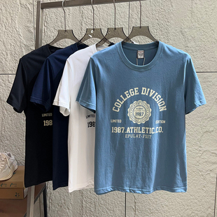 潮流线 植绒科技不掉色圆领短袖 水洗全棉 外贸男士 T恤 夏季 美式