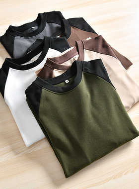 高克重双面德绒！可情侣 外贸男装秋冬休闲撞色圆领长袖T恤打底衫