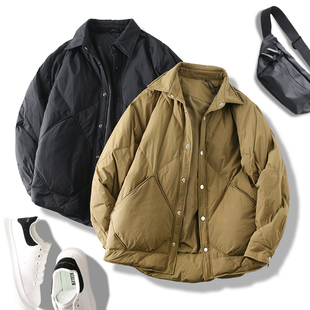 男士 高蓬松90鸭绒 日系翻领宽松羽绒服 复古vintage风 轻奢线