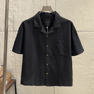 舒适全棉 衬衫 夏季 休闲百搭宽松透气短袖 潮 男士 日系复古古巴领