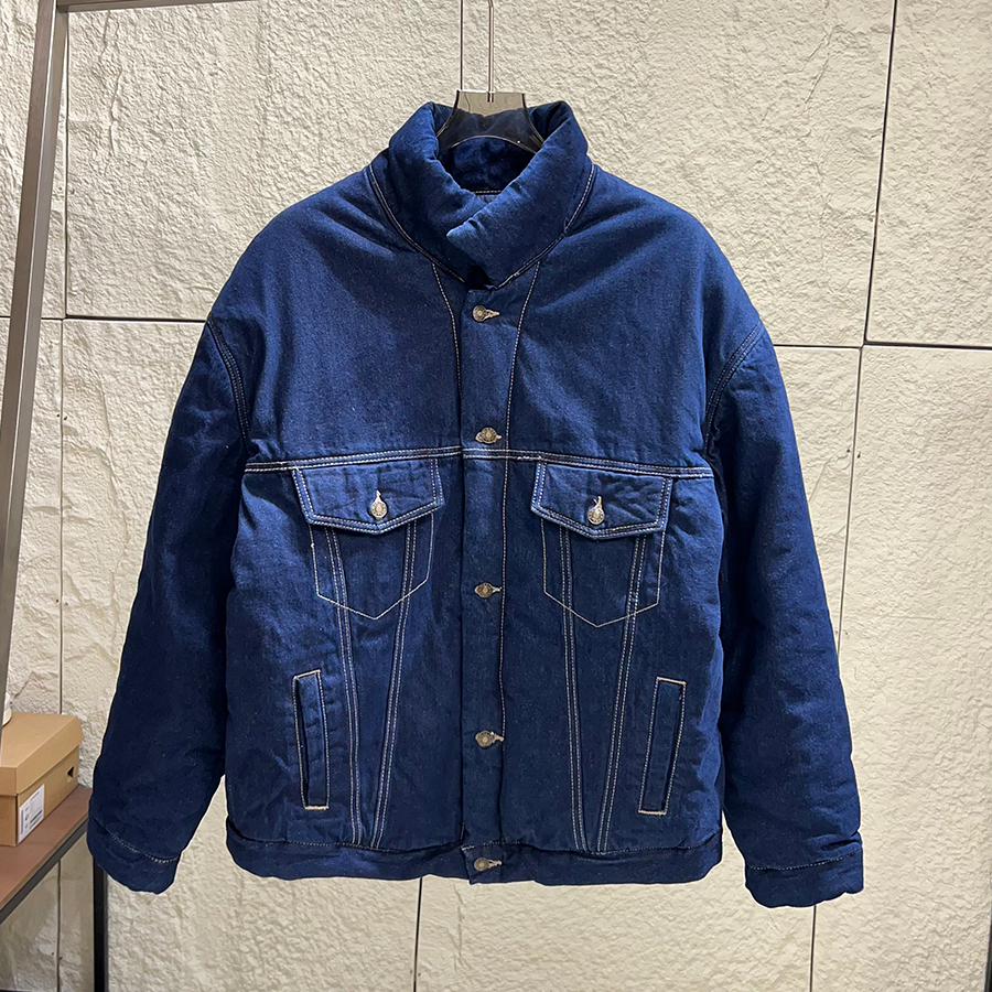 美式复古防寒保暖立领牛仔棉衣