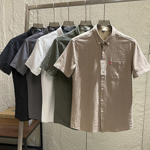 男士 夏季 透气舒适时尚 条纹短袖 高支棉定制泡泡纱 衬衫 气质雅痞