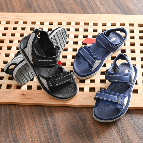 男士魔术贴露趾凉鞋休闲沙滩鞋夏