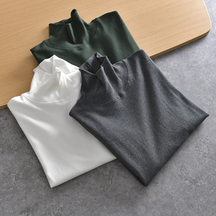 T恤打底衫 秋冬百搭纯色半高领长袖 卫衣 舒适纯棉外贸男装 打底BI备