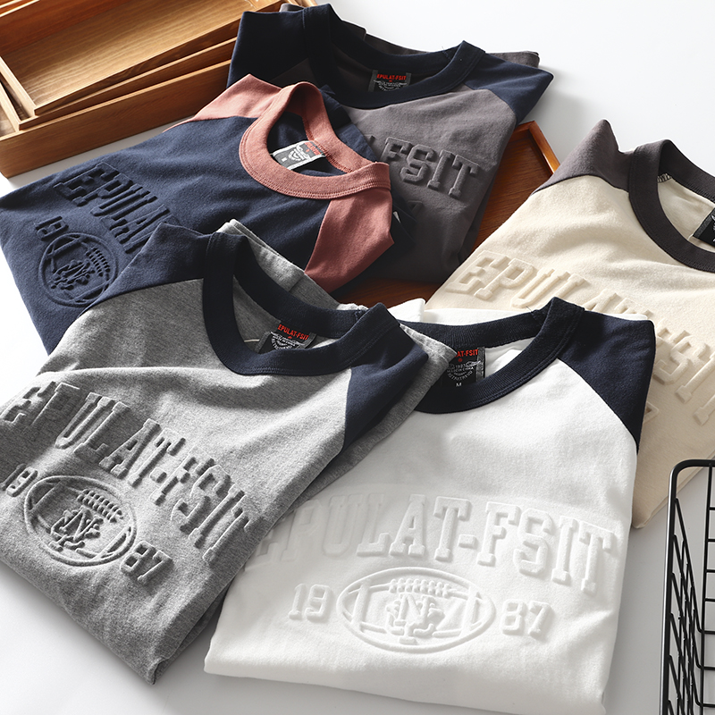 纯棉立体字母压印长袖T恤舒适