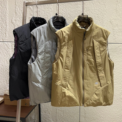 多口袋保暖工装纯色立领棉马甲