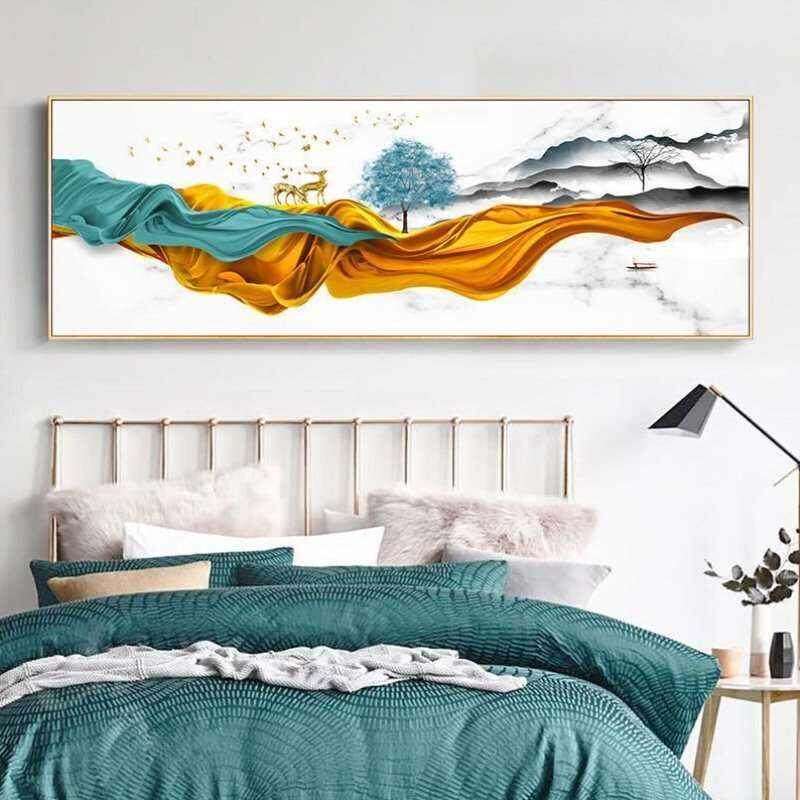 卧室装饰画客厅沙发背景墙画晶瓷画酒店宾馆床头挂画冰晶画横幅画