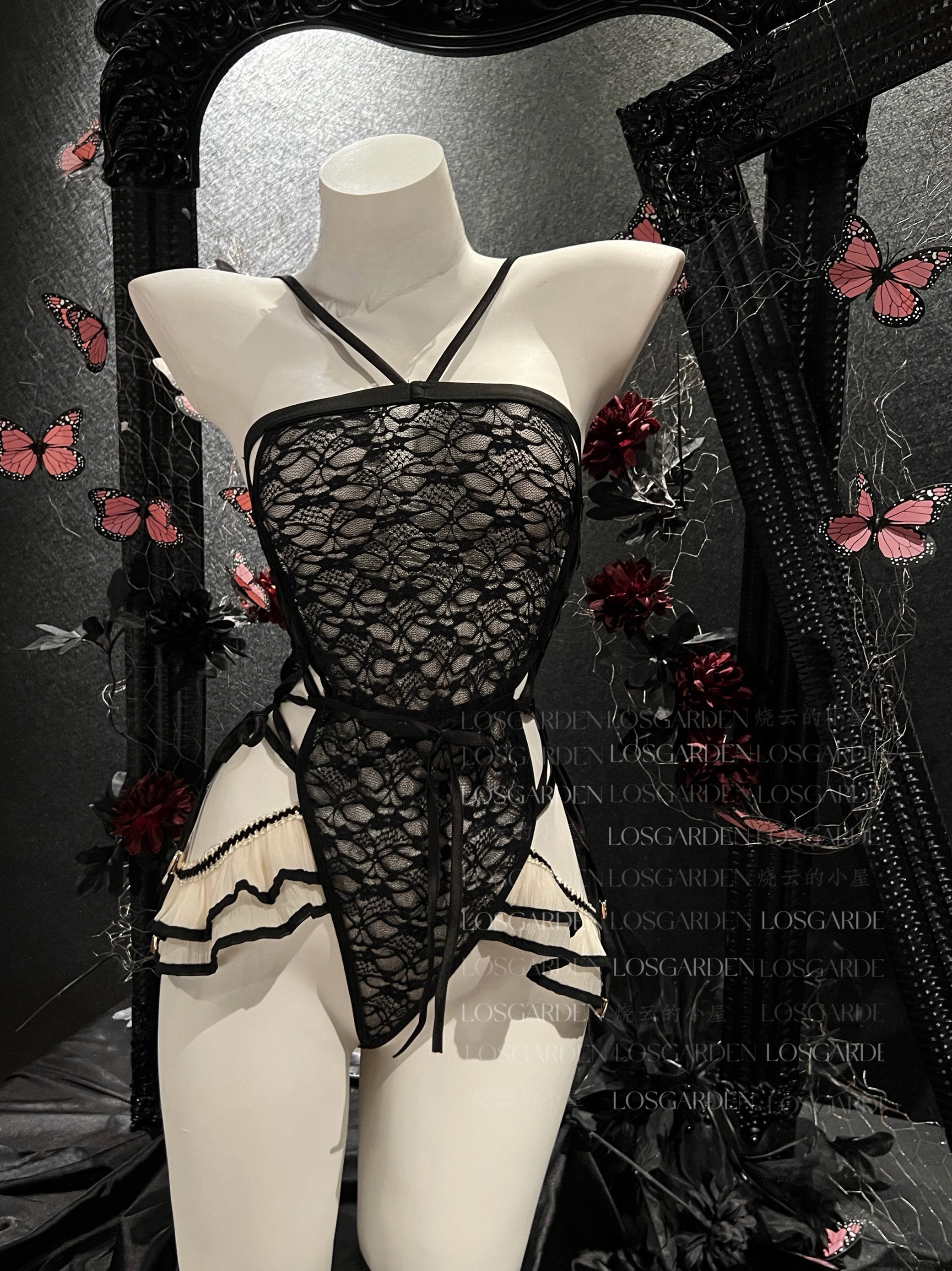 烧云「偷心厨娘」原创设计*蕾丝吊带丁字裤诱惑连体衣系带性感女