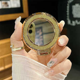 360度旋转水钻纹闪粉镜子支架通用手机女生固定桌面撑环支架粘贴