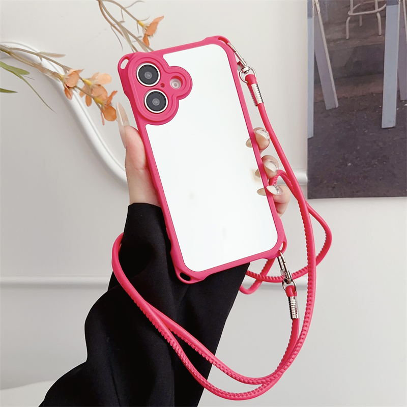 适用苹果16手机壳16promax补妆镜面iphone15pro保护套女高级感14plus四角开孔孔13硅胶防摔12por挂脖挂绳