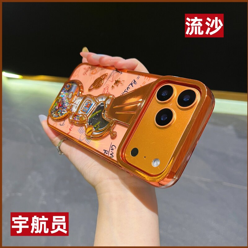 个性流沙宇航员适用苹果17promax手机壳iPhone16pro防指纹大孔小米17promax肤感14百搭镜框IMD防摔13电镀12
