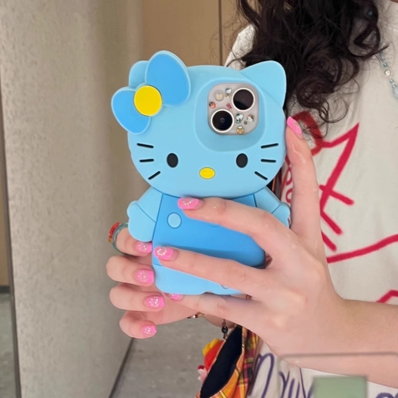 日韩卡通立体蝴蝶结蓝裙KT适用苹果15promax新款iPhone16promax手机壳14Pro小众可爱13趣味潮流16P硅胶防摔套
