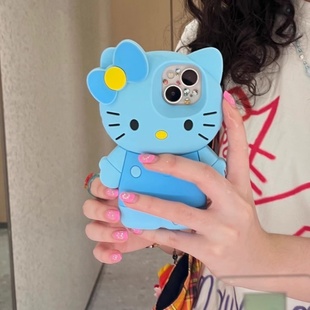 日韩卡通立体蝴蝶结蓝裙KT适用苹果17promax新款 iPhone16promax手机壳14Pro小众可爱13趣味潮流15P硅胶防摔套