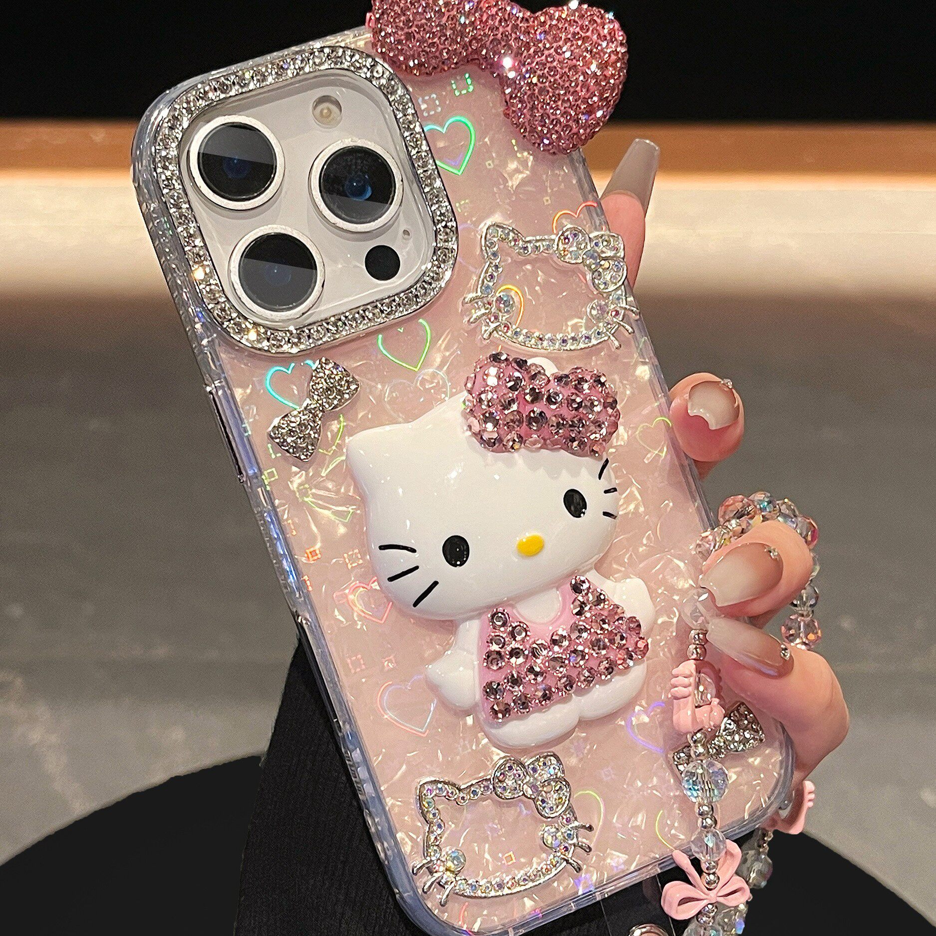 ins韩系满钻蝴蝶结凯蒂KT猫适用iPhone17PRO手机壳女款15/14防摔高级感苹果16PROMAX轻奢13/12高档防摔保护套