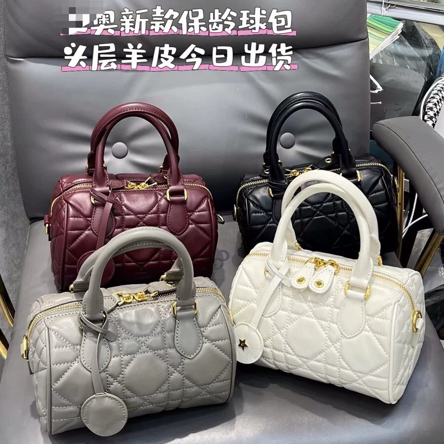 新款软纯头层羊皮女波士顿包智秀同款保龄球迷你手提包菱格斜挎包
