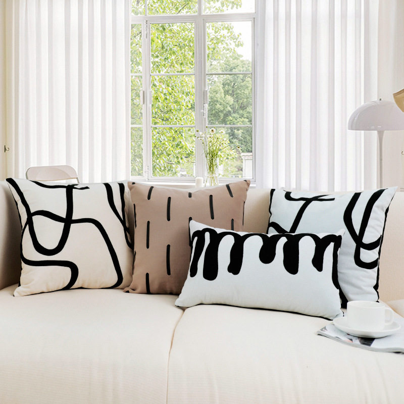轻奢刺绣抱枕民宿酒店床上家居软装黑白线条沙发靠枕飘窗靠,居家布艺,抱枕被,淘宝优惠券,粉丝福利购,淘宝优惠卷