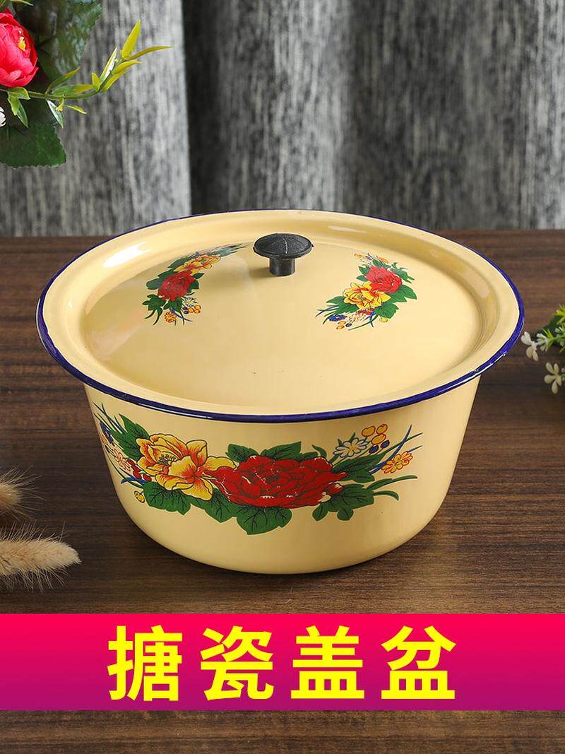 塘瓷小盖盆l锅l碗盆带盖搪瓷碗拌馅盆和面盆猪油盆老式瓷盆保鲜盆
