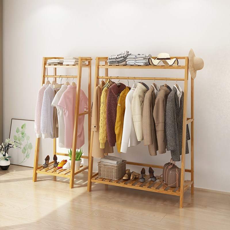 晾衣架子竹子木质式卧室内家用竹制实木制凉落地置物挂晒衣服客厅