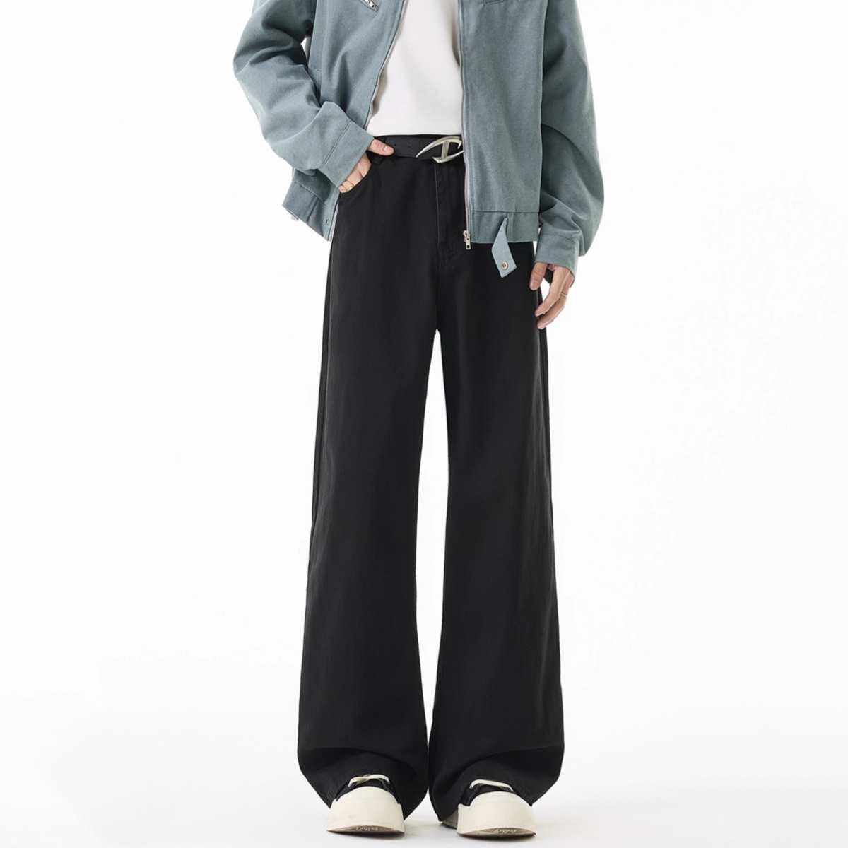 基础款纯黑牛仔裤男宽松直筒阔腿