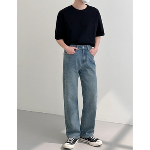 子垂坠感百搭休闲长裤 日系古着水洗做旧牛仔裤 男女潮牌宽松直筒裤