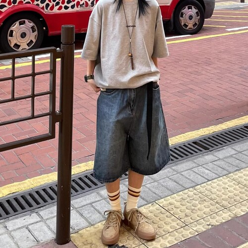日系基础款纯色五分裤男牛仔短裤