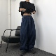 bf百搭垂感裤 大码 子松紧腰复古长裤 男女街头oversize阔腿裤 牛仔裤