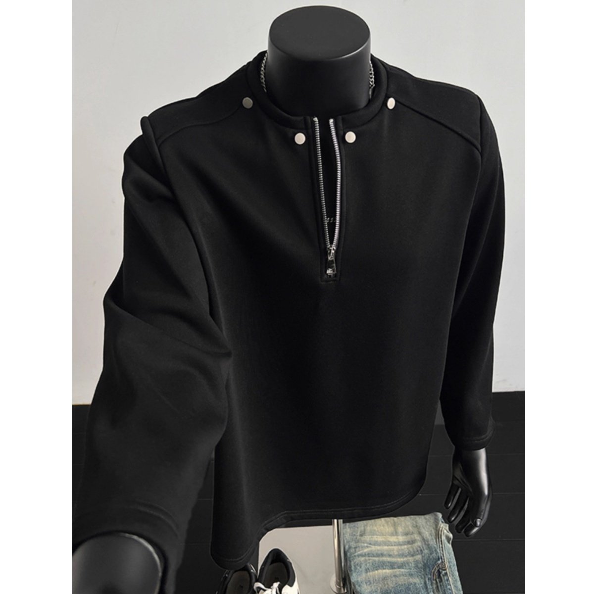 美式高街半拉链卫衣男秋冬加绒加厚小众设计金属铆钉百搭长袖t恤,男装,卫衣,淘宝优惠券,粉丝福利购,淘宝优惠卷