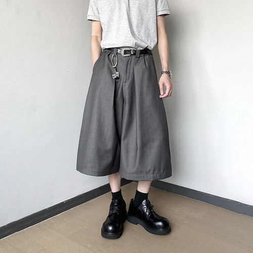 夏季慵懒廓形灰色西装短裤男美式