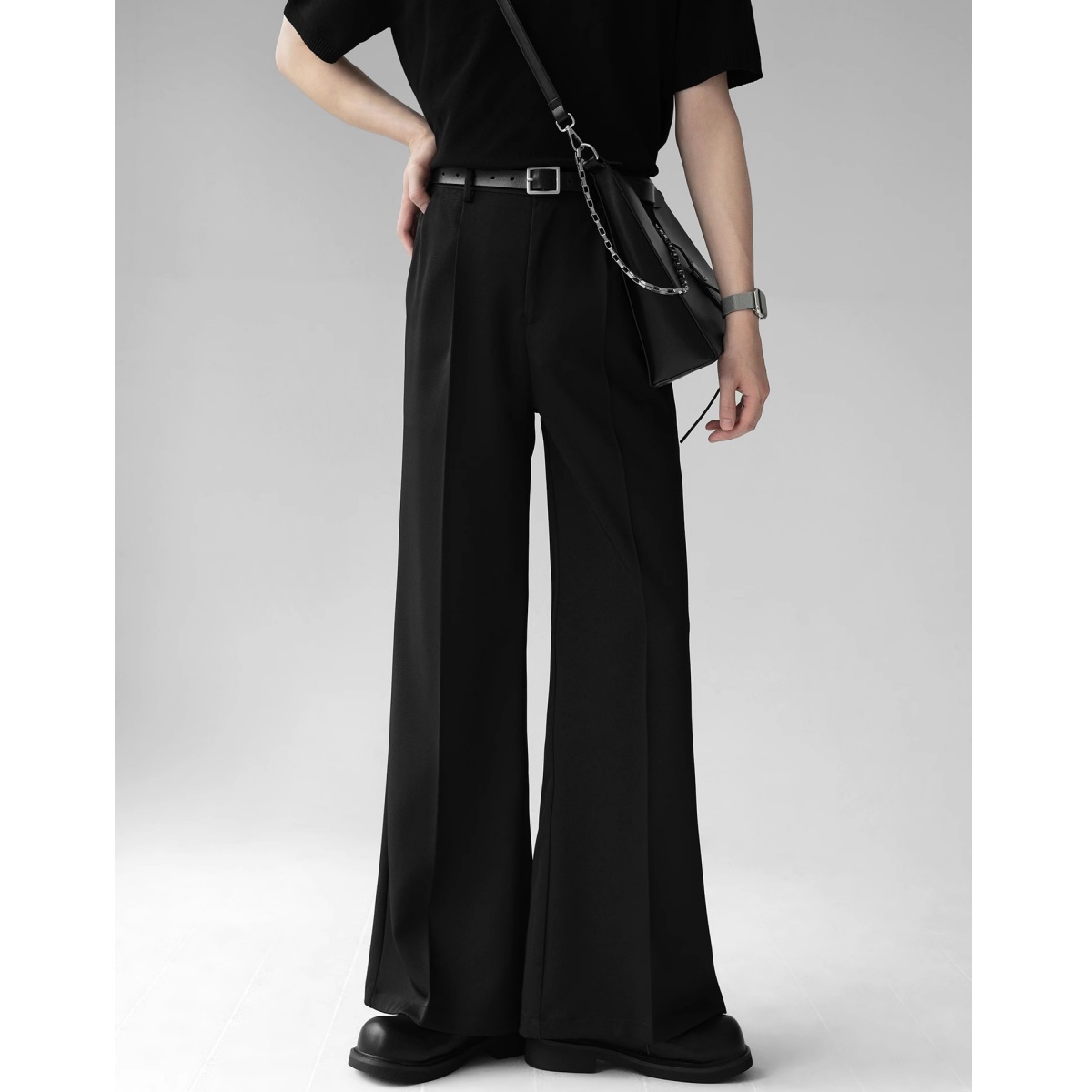 微喇叭小西裤男纯色宽松休闲长裤