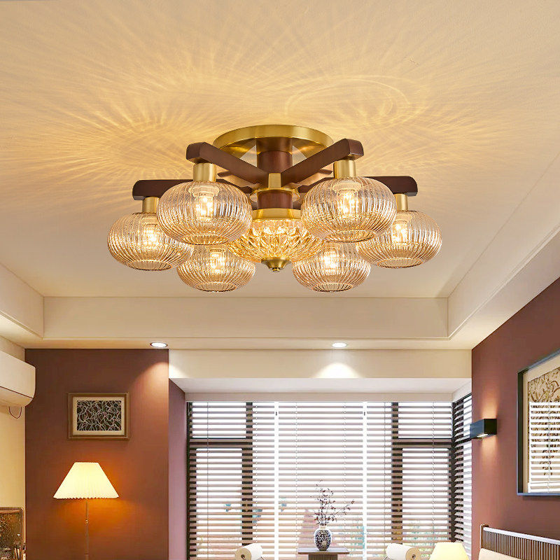 法式中古风全铜客厅吸顶灯胡桃木色吸顶宋式美学餐厅卧室护眼吊灯,家装灯饰光源,客厅吸顶灯,淘宝优惠券,粉丝福利购,淘宝优惠卷