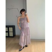 吊带长裙胖M 微胖层次感紫色彩条纹堆堆裙休闲法式 清仓特价 8折